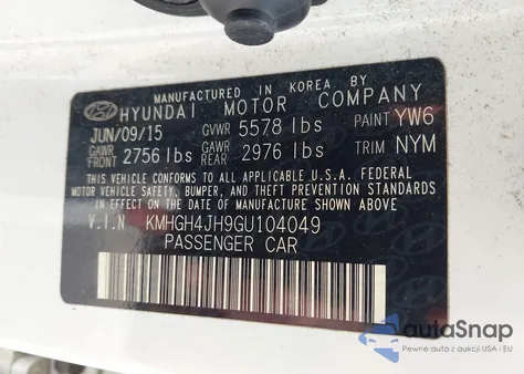 2016 Hyundai Equus Signature из США, поврежденный, VIN KMHGH4JH9GU104049